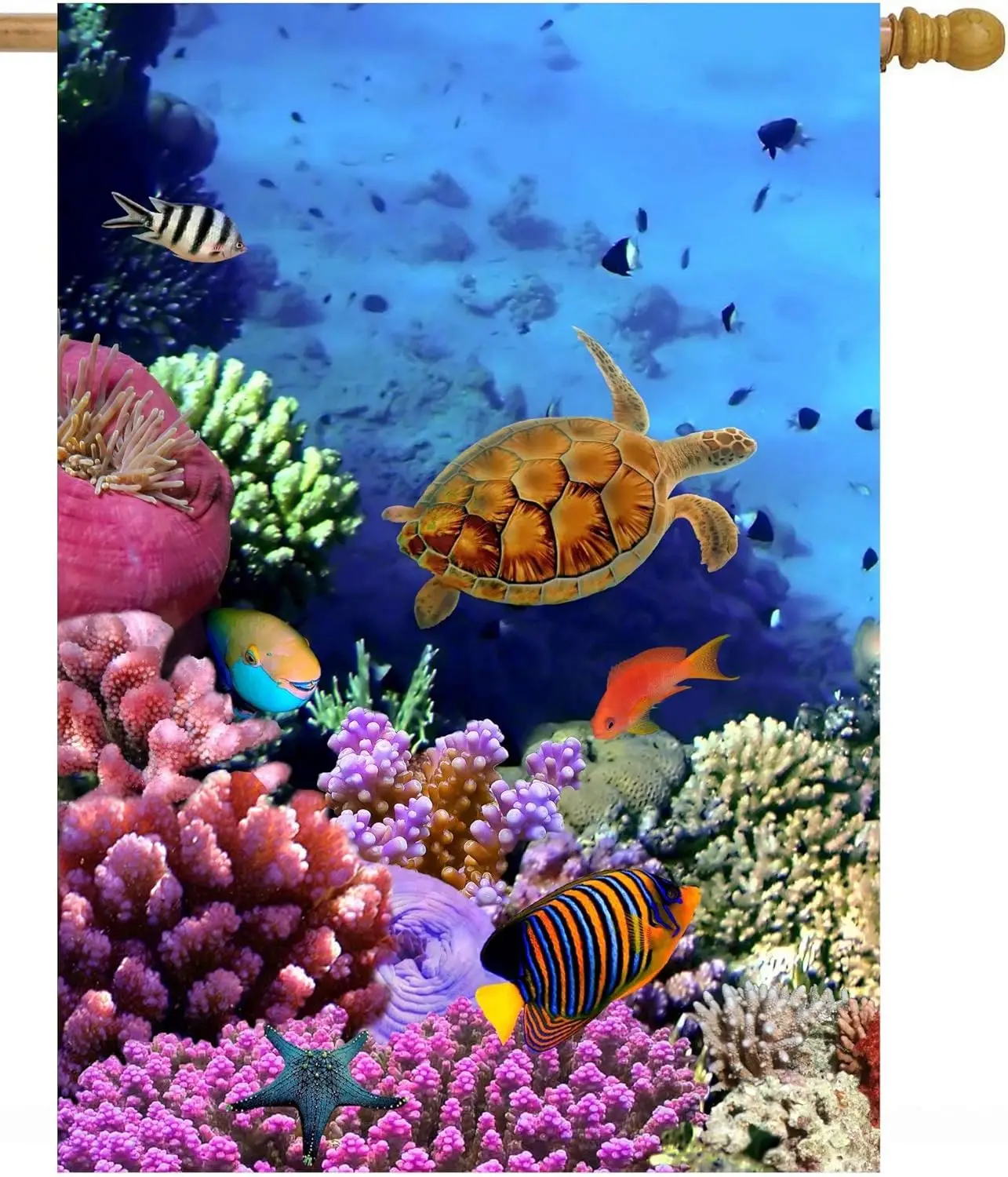 Exotic Blue Summer Ocean Sea Turtle Underwater Life Coral Reef Fish House Flag 28 x 40 Double Sided Polyester Welcome Yard Garde