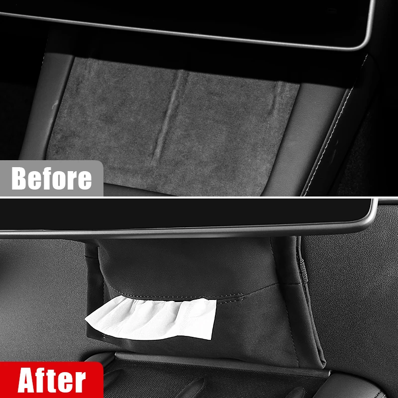 Leather Car Tissue Box For Tesla Model 3 X Y S 2017-2019 2020 2021 2022 2023 Center Console Armrest Napkin Case with Fix Strap