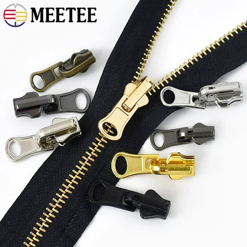 5Pcs 5# Meetee Double-sided Rotary Zipper Slider Head for Metal Resin Zips Coat Down Jacket Zip Pull Replace Repair Accessories