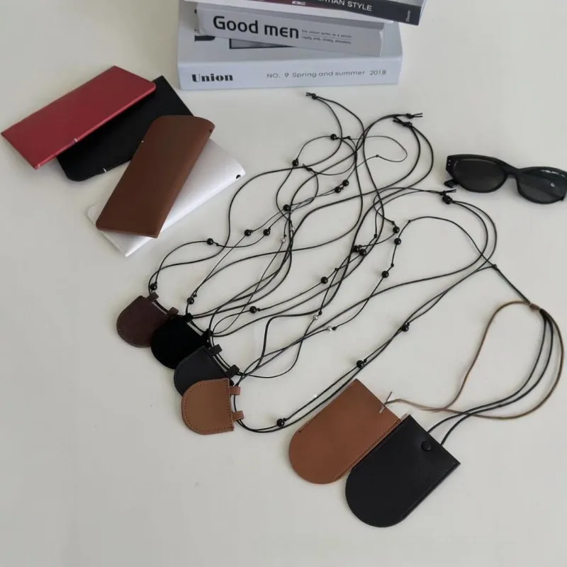 Borsa per occhiali con cordino giapponese e coreano Borsa per occhiali da sole semplice in tinta unita Borsa per appendere al collo Accessori per