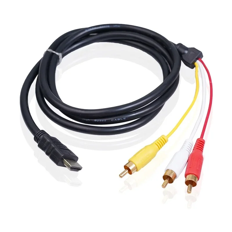 1.8M Đen HDMI-Tương Thích Nam Sang 3 Đầu RCA Video Âm Thanh Thành Phần AV Cáp Video Cáp Chuyển Đổi Thành Phần