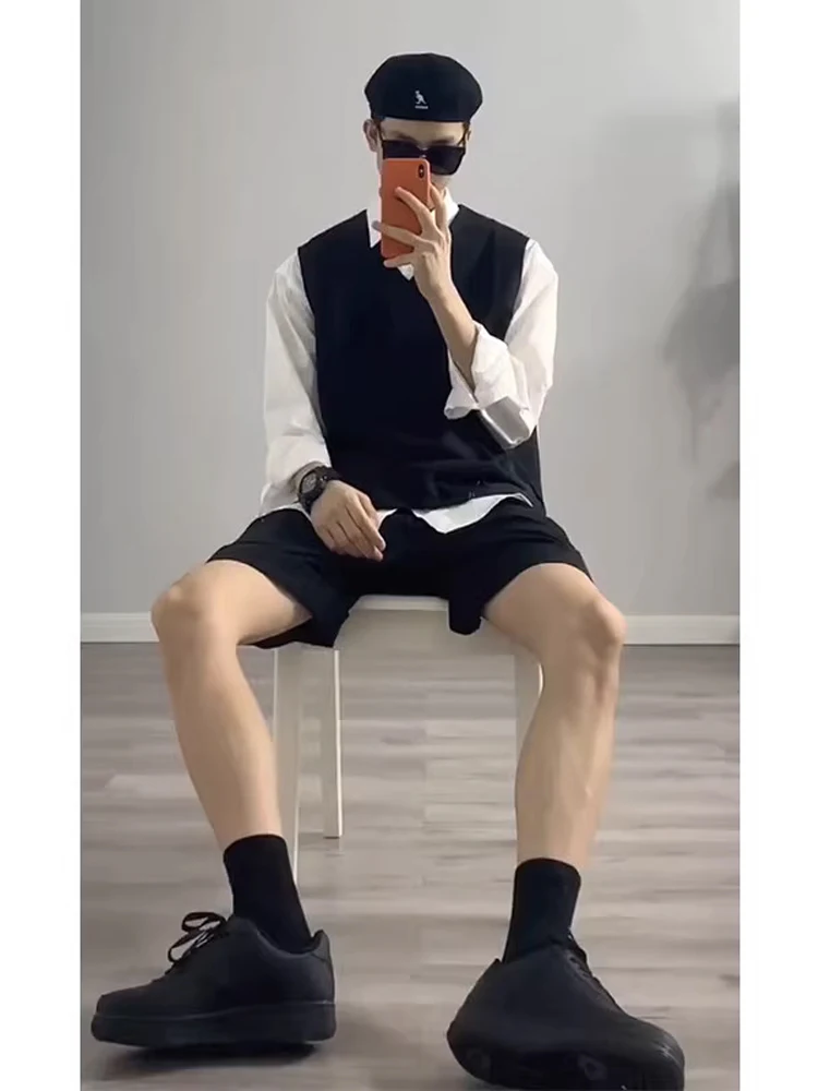 

Korean Sle Long Sve V-Ne irt Vest Men's High-End Feeling Spring Autumn Base irt Breathable Polyester Fiber