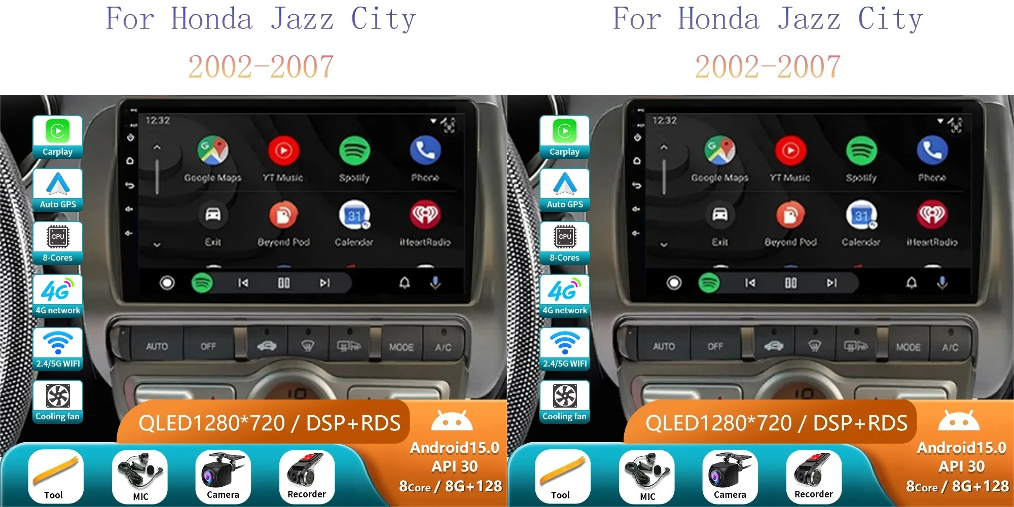 

QLED 4G 2 Din Android 14 for Honda LHD JAZZ City Auto Car Radio Multimedia 2002 - 2007 GPS Carplay Stereo Head Unit BT DVD
