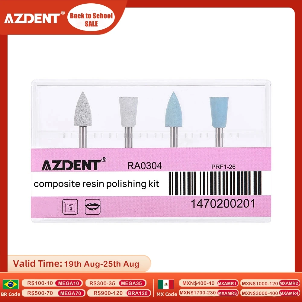 

AZDENT Dental Composite Resin Polishing Kit Silicone Polisher RA 0304 for Low Speed Contra Handpiece 4pcs/Kit Dentistry Tool