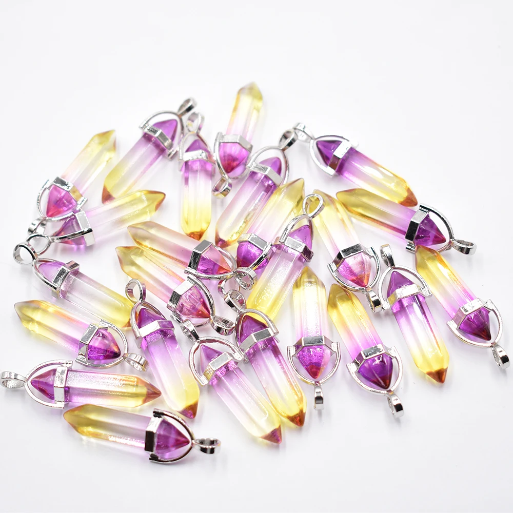 Großhandel 24 Stück/Set Modische Glas-Kristall-Anhänger in 2 Farben mit Säulenform für die Schmuckherstellung, kostenloser Versand – Detail 3