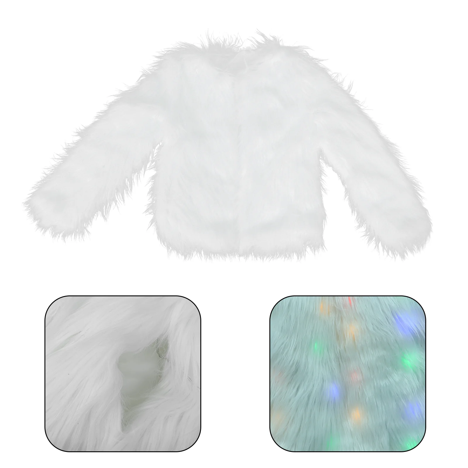 Women Christmas LED Faux Fur Coat Stage Costumes Nightclub Outwear Dancer Jackets Size S (White) lights fur coat