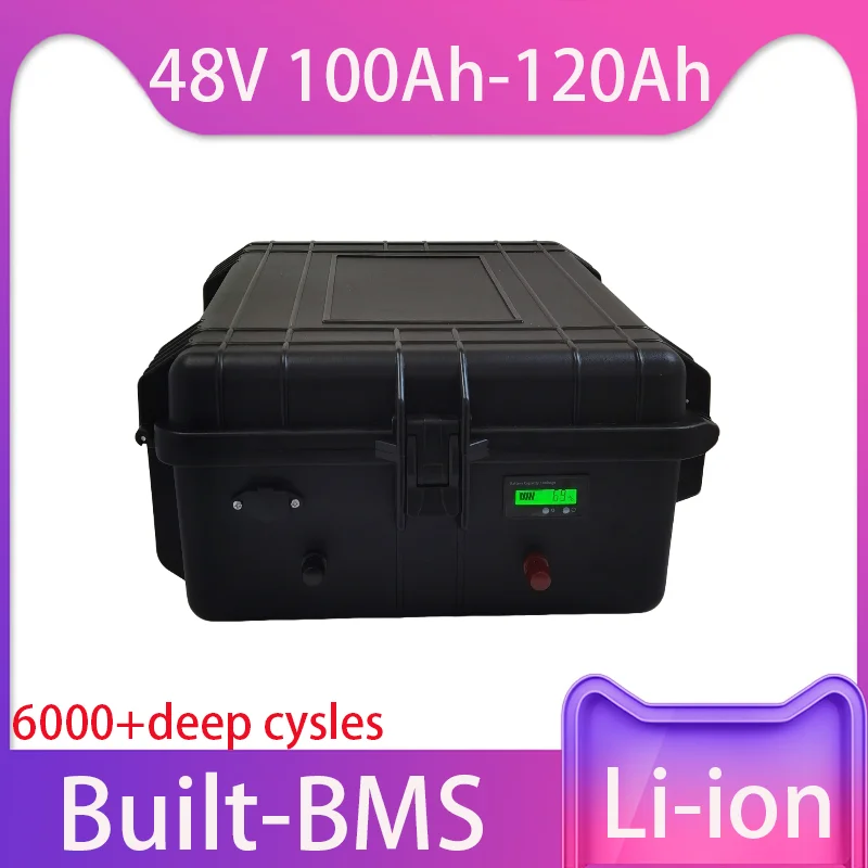 

Waterproof 48V Lithium Battery 100Ah 120Ah Rechargeable Li-ion Battery Pack BMS 13S for 4KW 5KW 9KWSolar System Backup Power