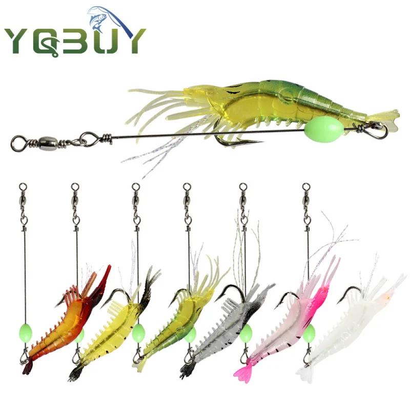 Lure bait soft shrimp with hook9cm/6gBionic Bait Simulation Soft Bait Luminous Bass Snakehead Fish Shrimp Hook