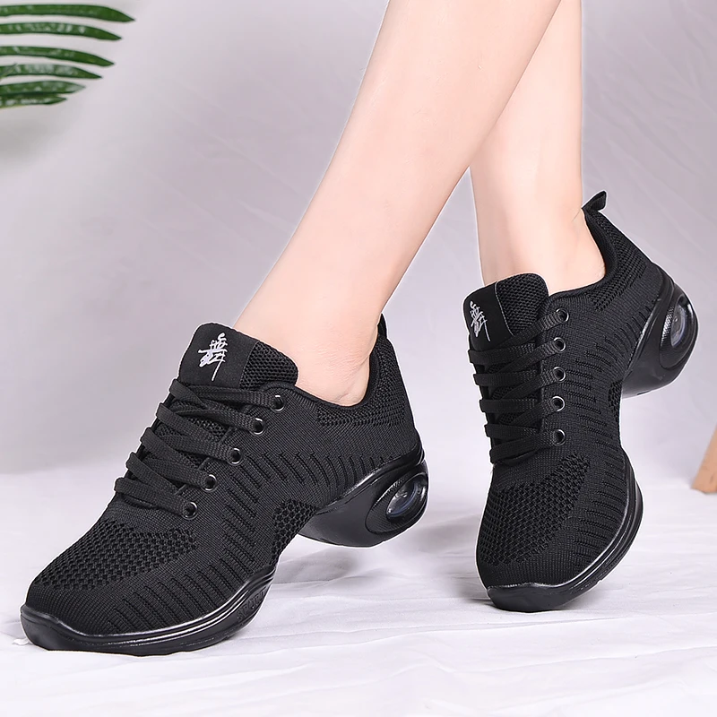 Women Breathable Mesh Dance Shoes Knitted Girls Modern Jazz Dancing Shoes Hight-increased Lady Outdoor Casual Sneakers