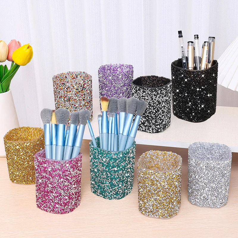 Fashion Women Sparkling Makeup Brush Bucket Cosmetic Storage Pen Box Pencil Vase Comb Lipstick Brush Container Home Storage Box