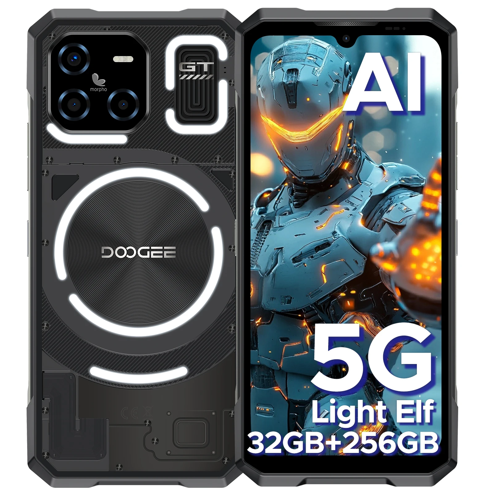 DOOGEE Blade GT Robuuste Telefoon 32GB RAM 256GB ROM LED Lichteffect Dimensity 7050 6.72'' FHD+ 120Hz 5500mAh Batterij Smartphone NFC