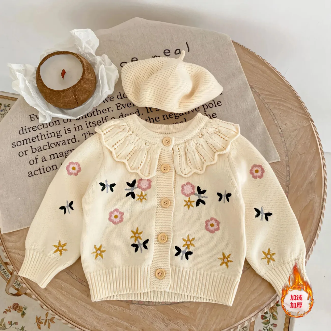 Children\'s Cute Knitted Sweater Baby Girl\'s Spring Autumn Flower Embroidery Lace Collar Single Breasted O-Neck Cardigan