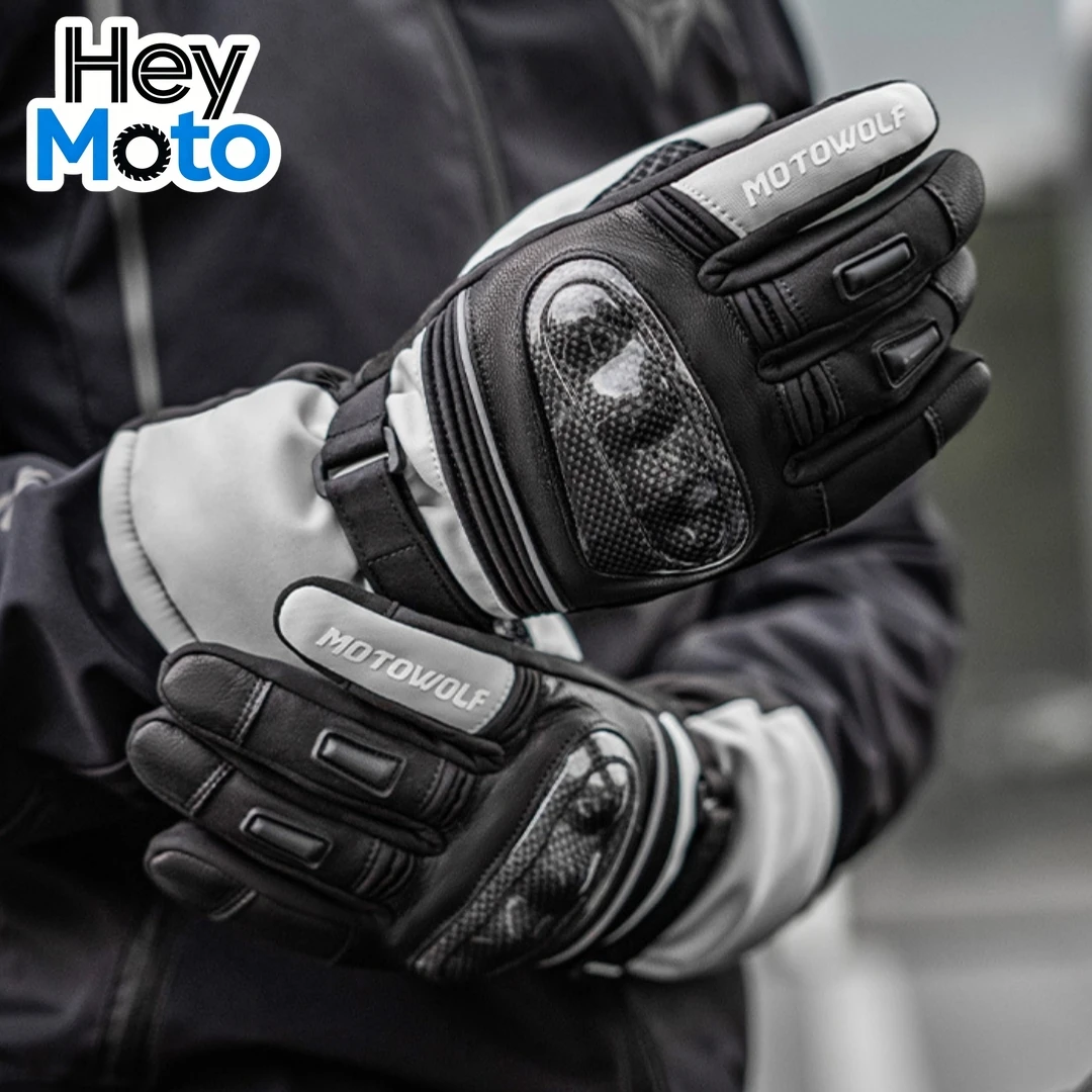

Мотоциклетные перчатки с флисовой подкладкой, водонепроницаемые, теплые, с сенсорным экраном, для езды на мотоцикле, защитные перчатки из углеродного волокна