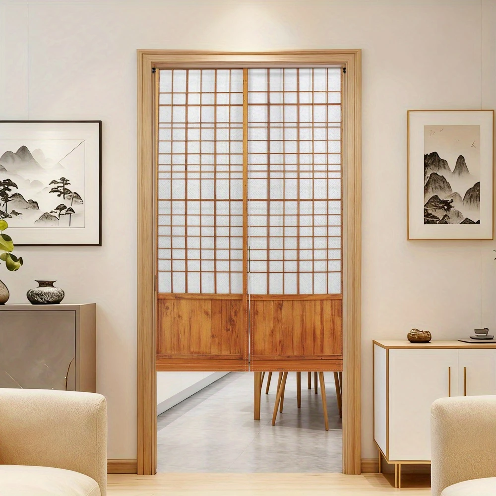 VIKAMA Wood Frame Style Noren Curtain Split Half Door Indoor Outdoor Entryway Home Decor