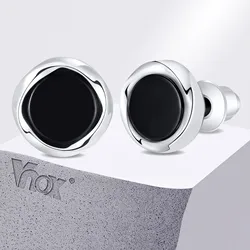 Vnox Simple Mobius Circle Round Stud Earrings for Men Boys, Unisex Small Black Acrylic Earrings, Daily Accessory Jewelry