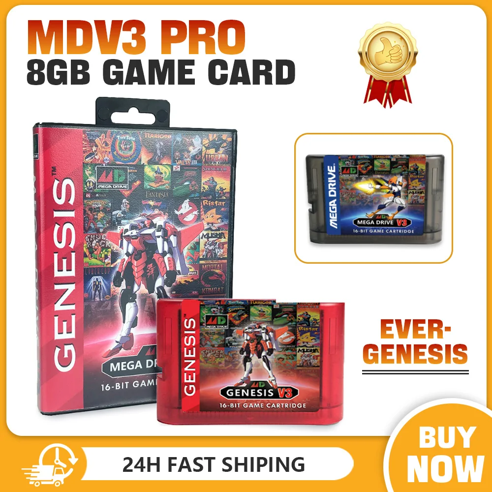 3000 in 1 Mega Genesis V3 Pro Cartridge With 8GB TF Card EDMD Game