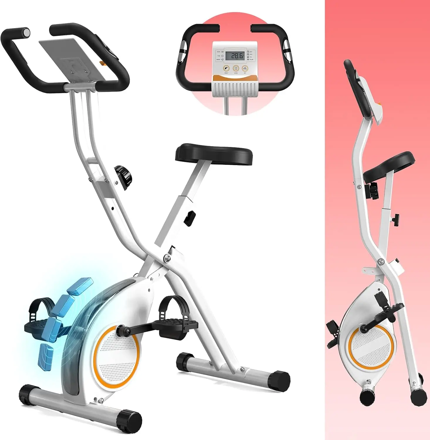 

Foldable Exercise Bike for Small Apartments, Stationary Bikes for Home, Indoor Portable Cycling Bike with 16-Level Magnetic Resi