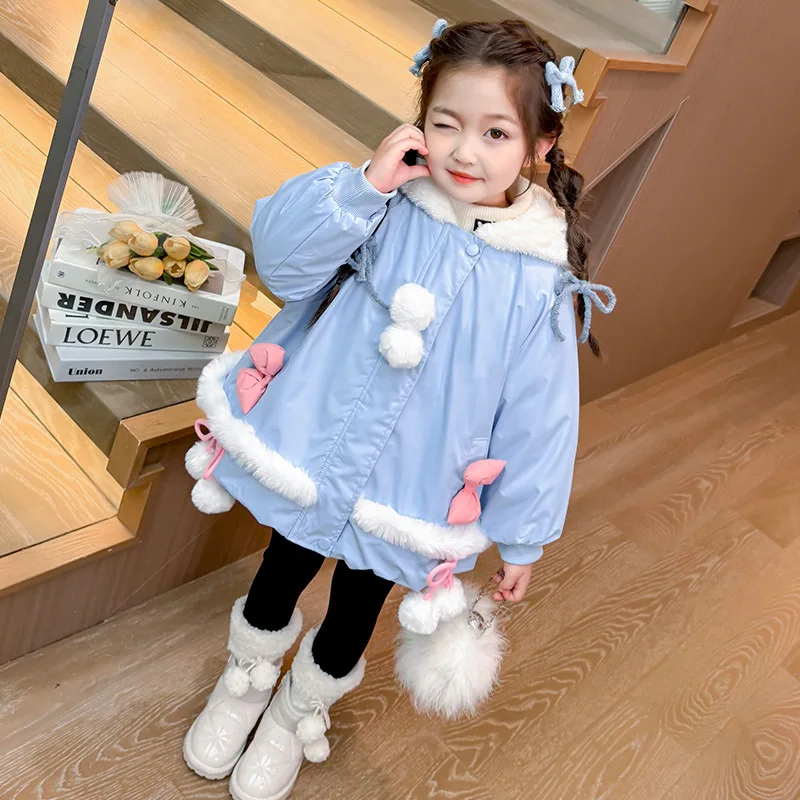 Kawaii Cinnamoroll Lolita Anime Girl Blue Down Jackets Kids Kawaii Fashion Winter Sanrios Fashion Warm Cotton-Padded Clothes