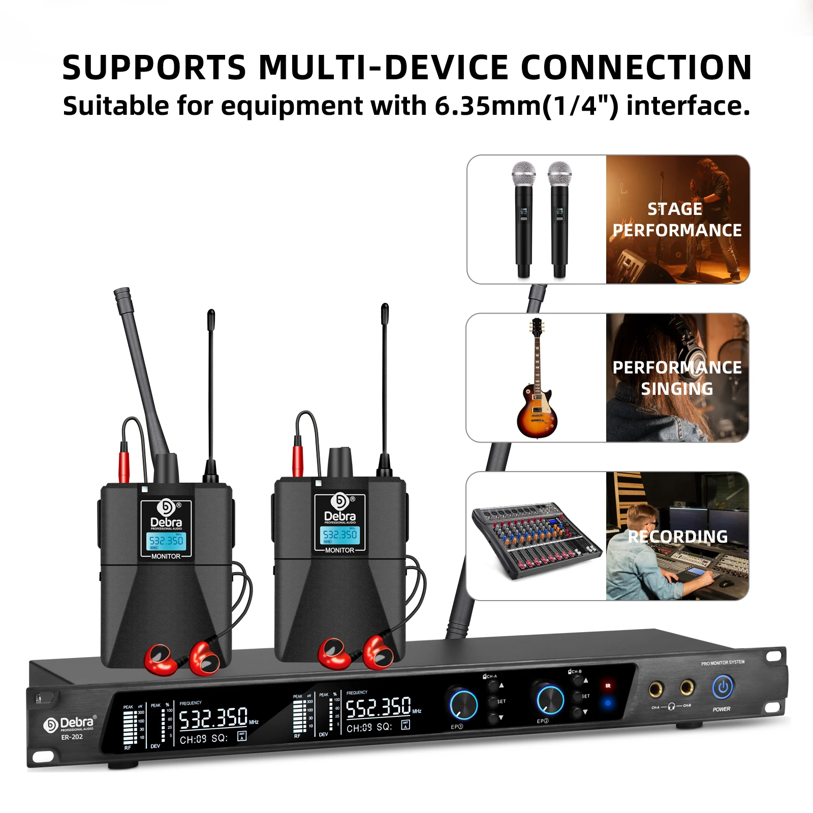 Imagem -05 - Debra-sistema Profissional de Monitor Intra-auricular Sistema sem Fio Uhf Bluetooth 5.0 Transmissores Múltiplos para Apresentações de Palco Er202