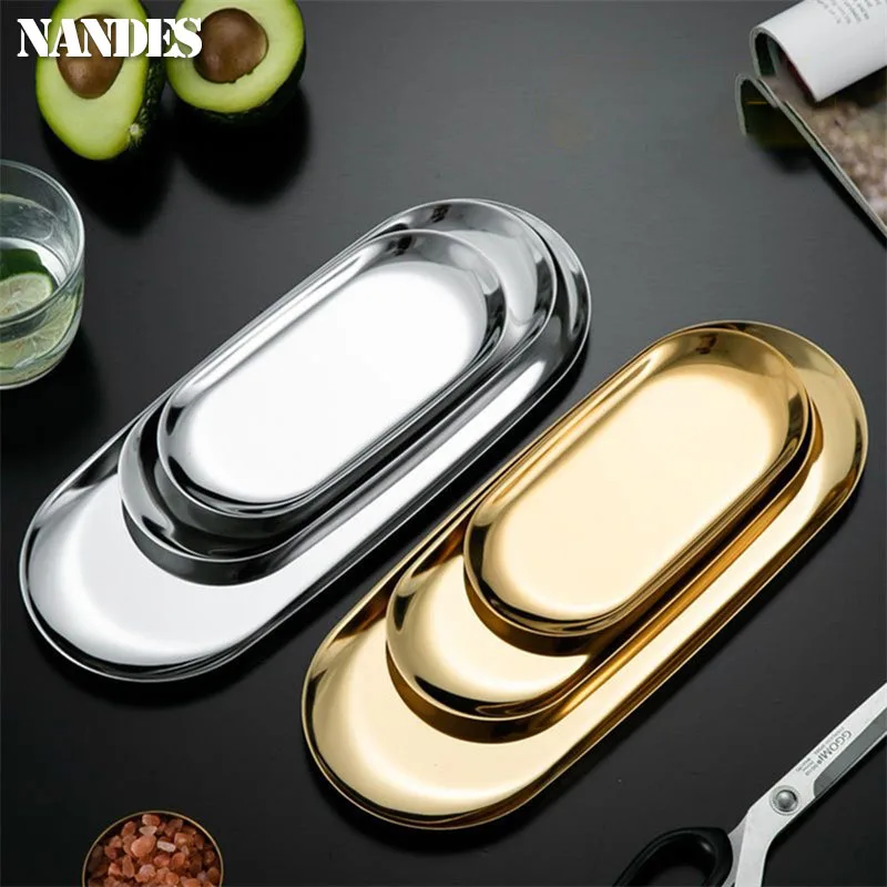 Stainless Steel Gold Dining Plate Dessert Plate Nut Fruit Cake Tray Snack Kitchen Plate Western Steak Kitchen Plate Dish