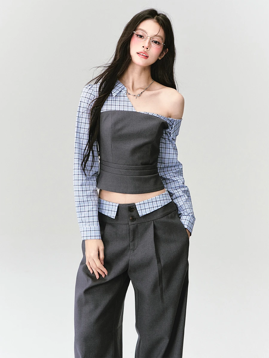 Fragile Heart Intellectual Shirt Top And Suit Pants Set Early Autumn Season Women's Fashion Ensemble Short Shirt Long Pants