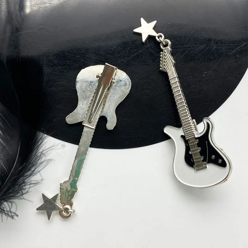 Creative Five-Pointed Star Pendant Guitar Hairpin Punk Music Metal Hairclip Cool Women Girls Dance Party Makeup Bangs Hairgrips