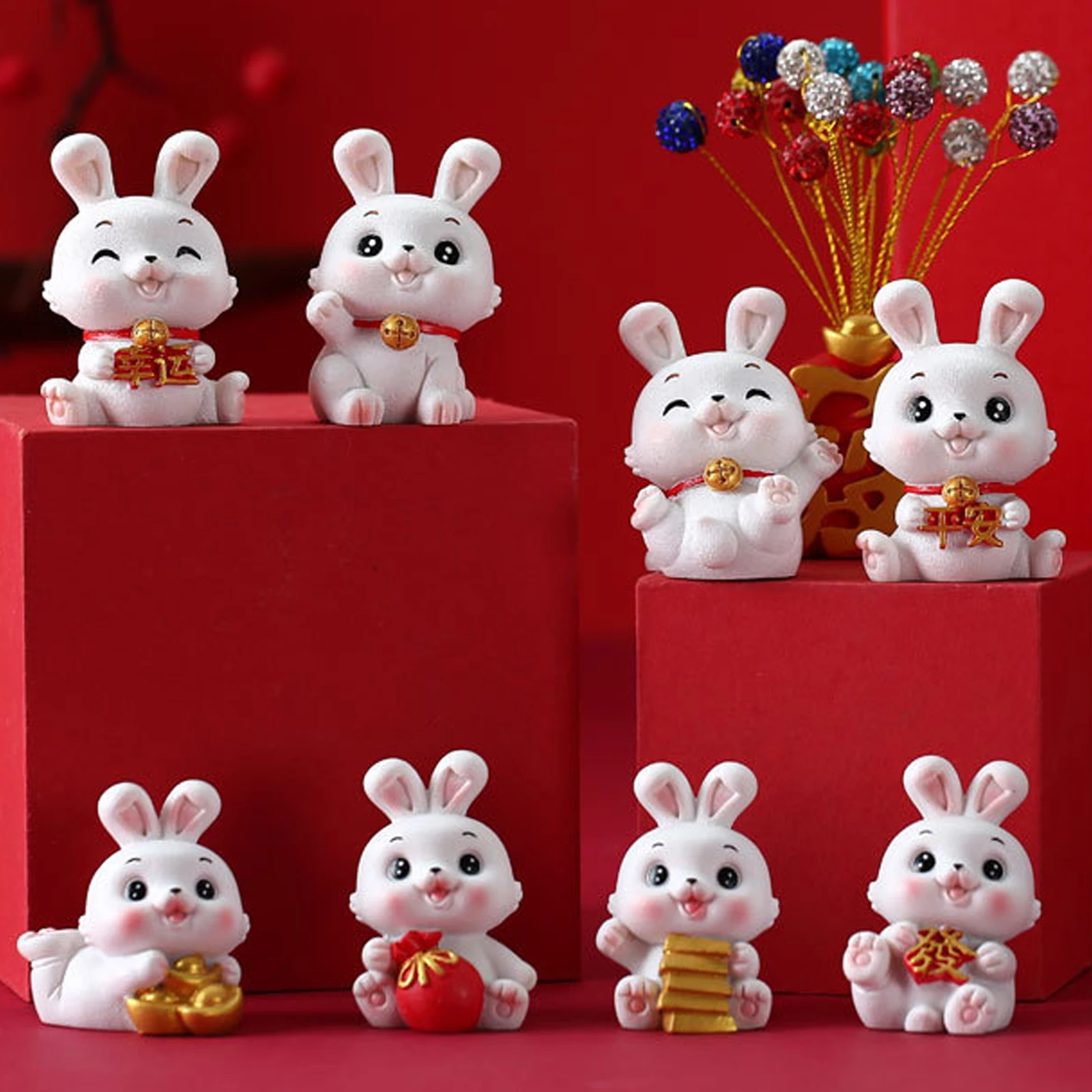 

8 Pcs Figurines Resin Bunny naments Desktop Car Garden Decor Mini Statues Small Cartoon Bunny Crafts Adorable Miniature