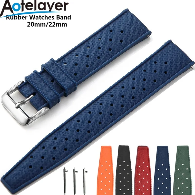 20mm 22mm Quick Release nowy tropikalny gumowy pasek TPU z płaską główką uniwersalny pasek do zegarka wentylowana silikonowa bransoletka Tropic