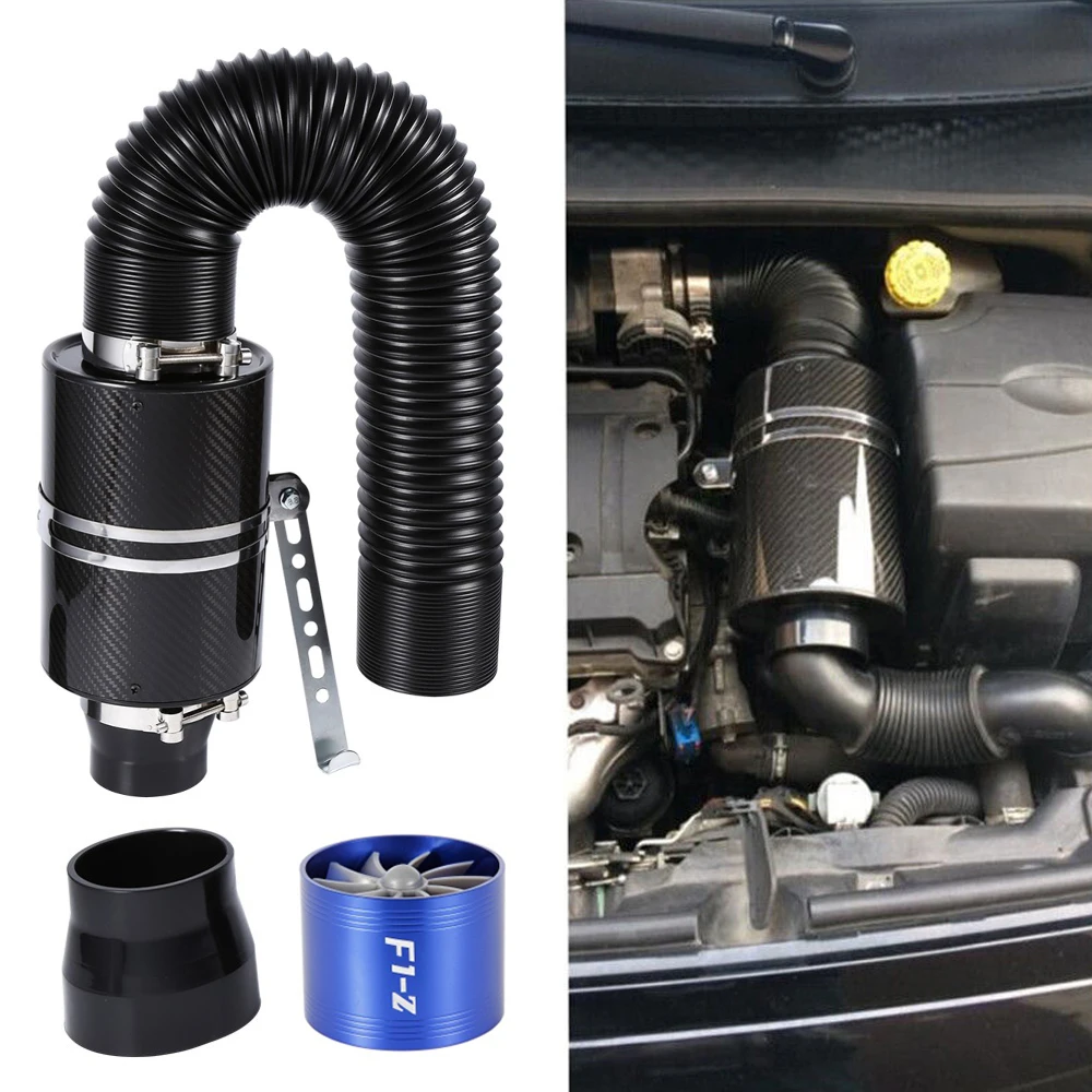 3 inch 1 Set Universal Carbon Fibre Cold Air Filter Car Feed Enclosed Intake Induction Pipe Hose Kit