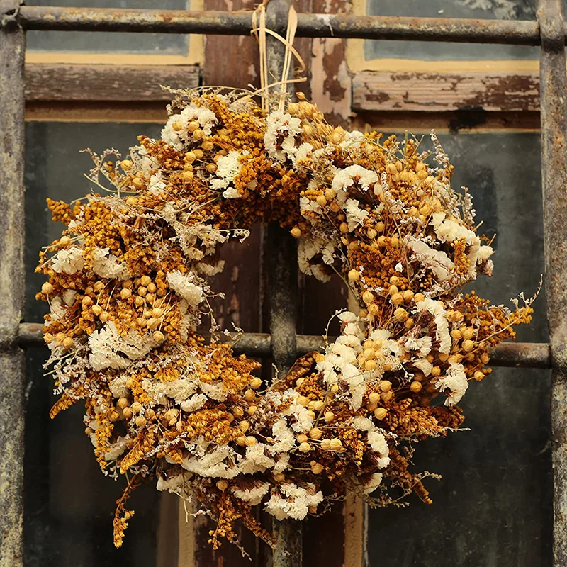 Natural Dried Flowers Garland,White Flowers Door Christmas Tree Rattan Wreath for Door Window Wall Wedding DIY Boho Home Decor