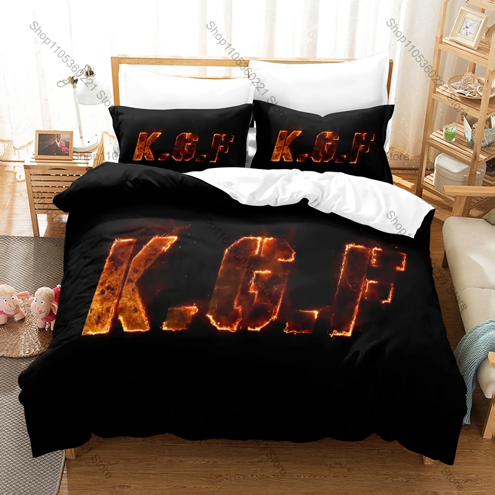 Cool Blockbuster Indian Sandalwood Action Film K.G.F Chapter 2 Rocky Yash Gold Mafia Bedding Set 1 Duvet Cover + 2 Pillowcases P