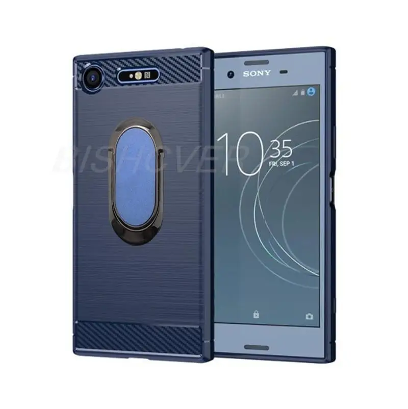 For Sony Xperia XZ1 Compact Brushed Carbon Fiber Soft Silicone Phone Case For Sony Xperia XZ1 Mini Magnetic Ring Stand Cover