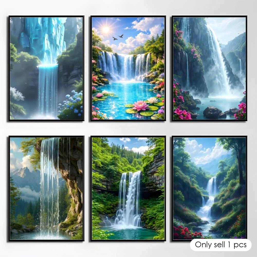 Crystal Waterfall Poster HD Art Mural Wallart Waterproof Vintage Print Decor for Home Decoration DIY Durable