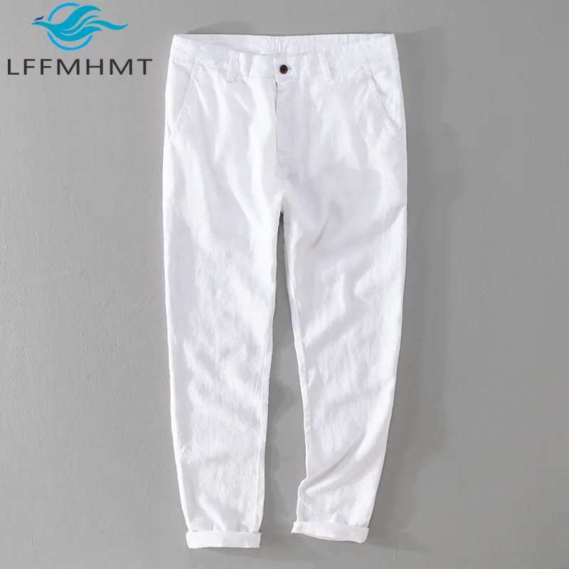 

100% Linen Good Quality Men's Casual Pants Summer Fashion Japan Style Solid Color Simple Basic Comfortable Thin Trouser Male