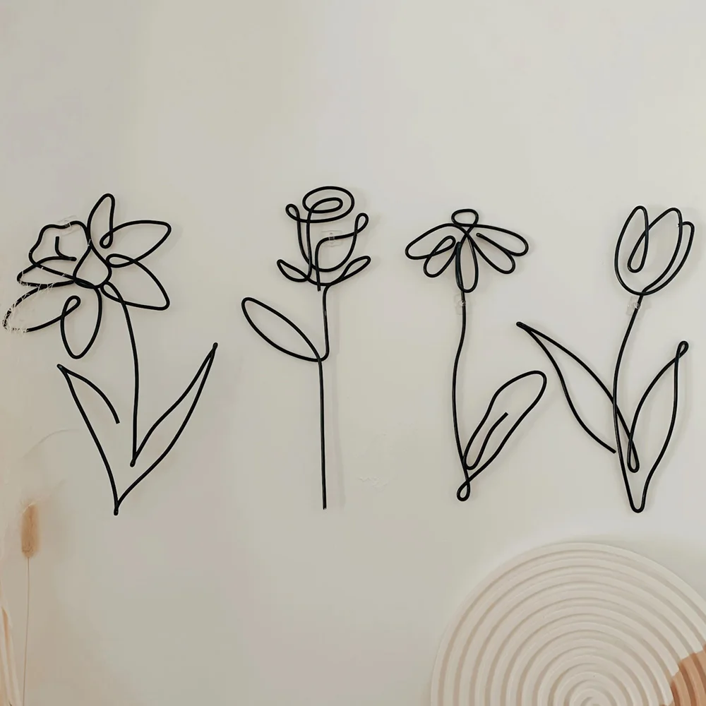 

4pcs/Set Metal Flower Wall Decor Daffodil Daisies Rose Lily Flower Wall Hanging Art Home Decoration Minimalist Art Gifts