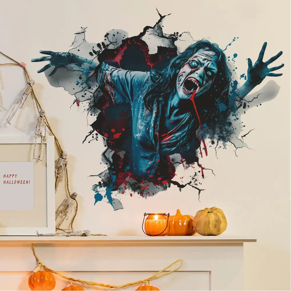 3D Halloween Wall Decals Scary Zombie Wall Stickers Removable For Bedroom Living Room Bathroom Background Decoration