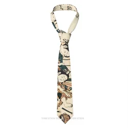 Japanese Geisha Maiko And Kid Ukiyo-e Vintage Art Classic Men's Printed Polyester 8cm Width Necktie Cosplay Party Accessory