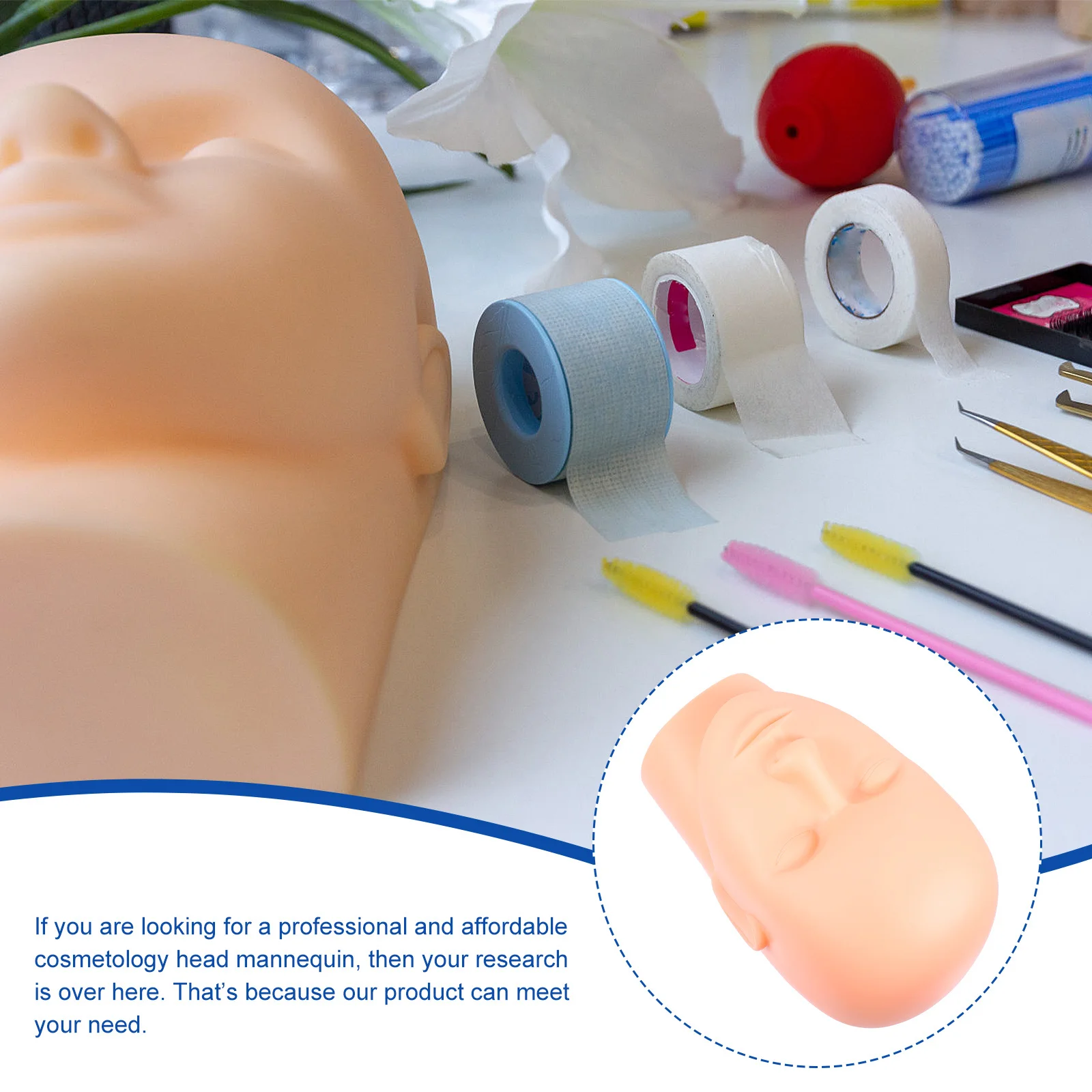 1セットまつげエクステキットシリコンマネキンヘッドメイクアップ練習用フェイス、つけまつげ、ピンセット、ツール付き