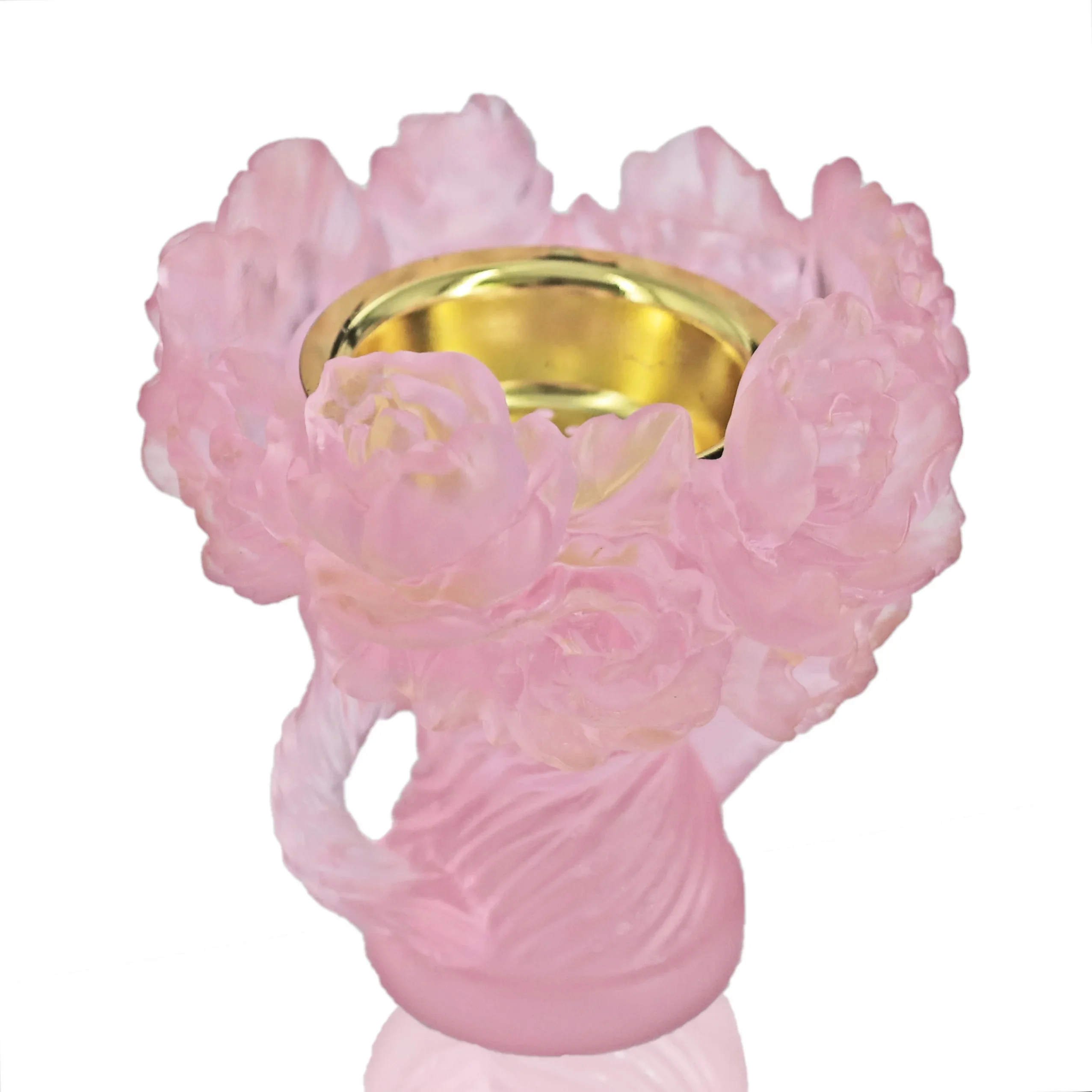 

# For Original Brand New Folk Art Handcrafted Golden Red Rose And Cheap Liuli Amber Vase Crafts Peony Flower Incense Burner