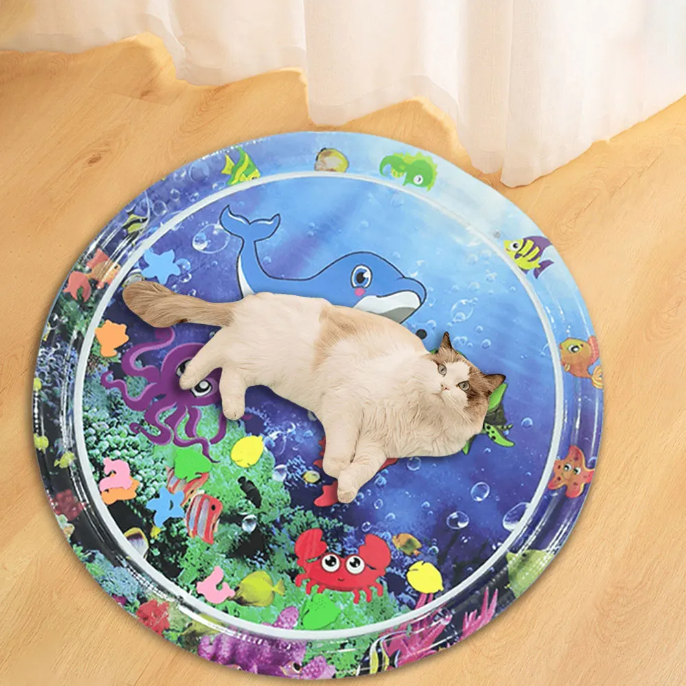 Water Sensor Play Mat Inflatable Tummy Time Water Play Mat Summer Cooling Pet Water Bed Cushion for Bored Indoor Cats