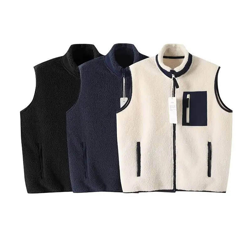 Multi-Color Christmas Fleece Vest - Couple's Unisex, Stand-Collar, Warm, For Xmas Outfits & Daily Commute, Top Holiday Gift