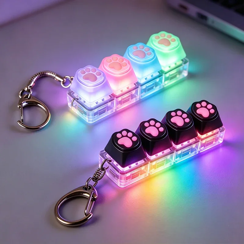 Porte-clés en silicone en forme de patte de chat avec clignotant LED, jouet anti-stress pour soulager l'anxiété