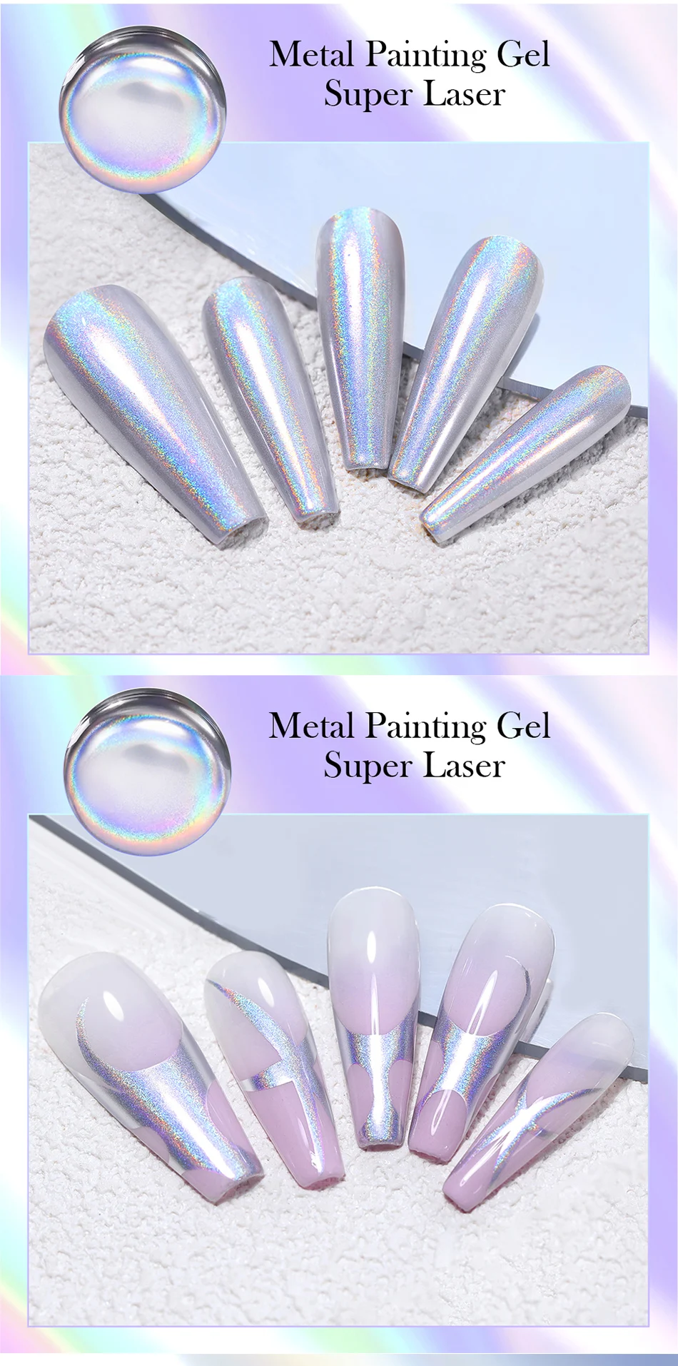 BORN PRETTY 5 ml Super Laser Bright Metallic Painting Gel Soak Off Gel Nagellack Blumenzeichnung Silber Spiegel Glitzer UV Gel – Detail 2