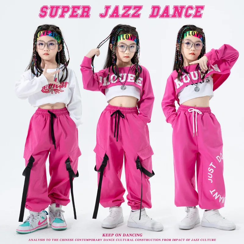 Trajes de dança infantil, roupas de dança jazz, roupas de palco, camisa, calças, top, colete, roupas para meninas, roupas infantis