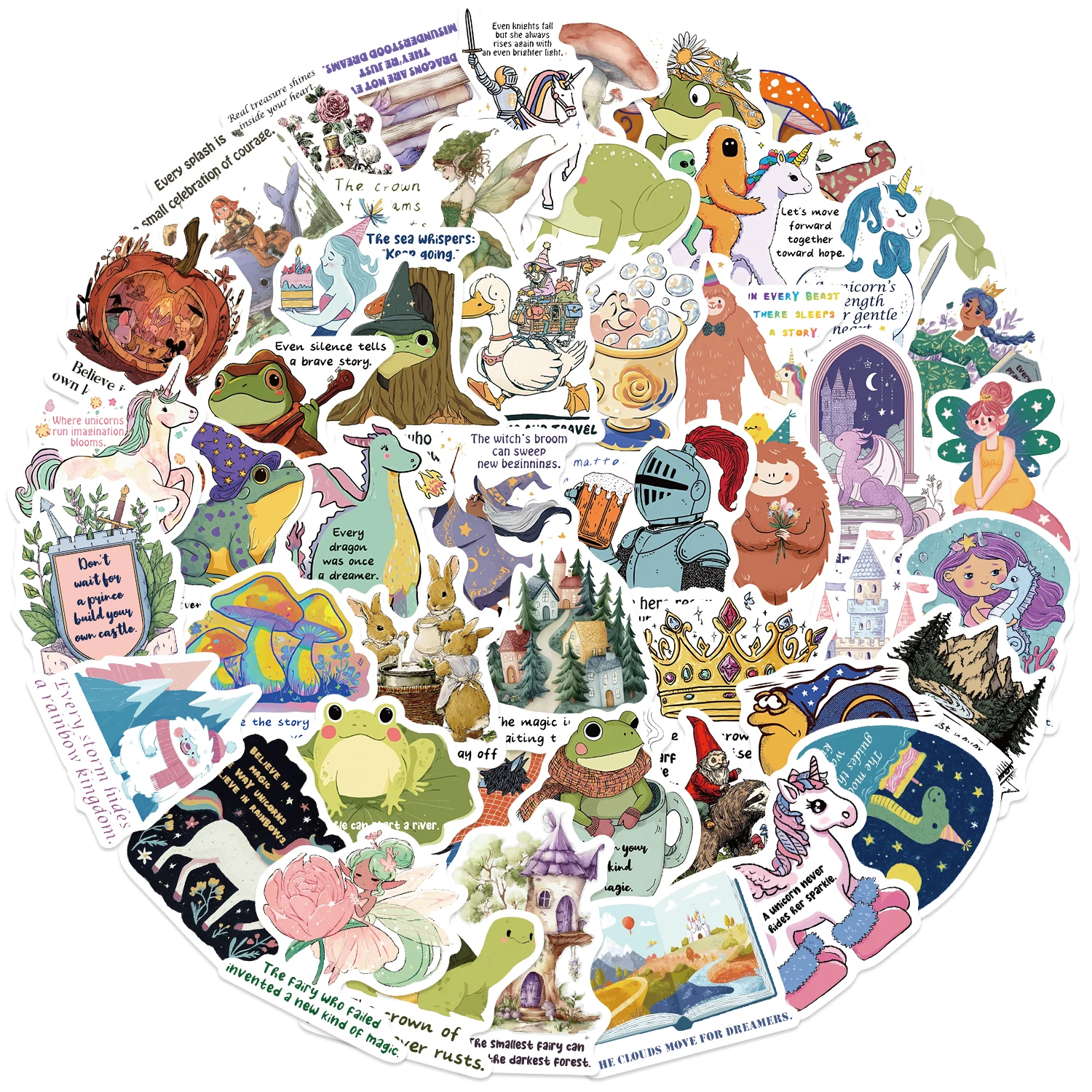 

50PCS Fairytale-Inspired Motivational Stickers Fun Doodle Cups Notebooks Mobile Phones Luggage Decorations Waterproof Stickers