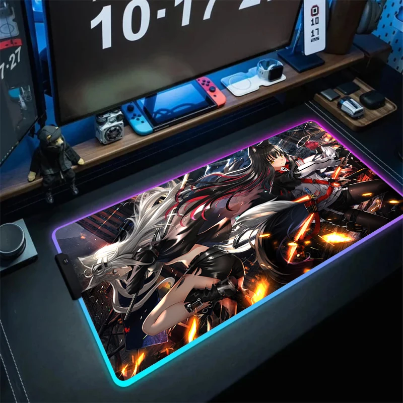 Imagem -04 - Arknights Rgb Gaming Mouse Pad Borracha Colorido Luminoso Grande Iluminação Led Gamer Teclado Tapete de Mesa Anime Menina 900x400