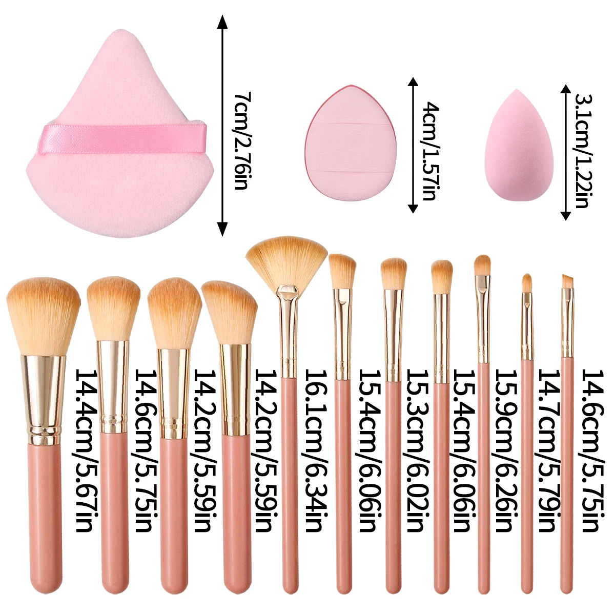 19 STKS Zachte Blush Poeder Gezichtsmake-upborstel Set + massaal driehoekige Poederdons + Vingertop Poederdons/mini spons ei
