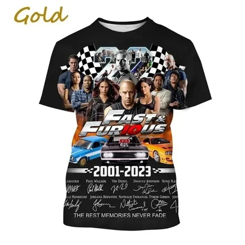 New Fashion Casual Men's Clothing Movie The Fast and Furious 3D Print T-shirt Hip-hop Harajuku Street Round Neck Short Sleeve