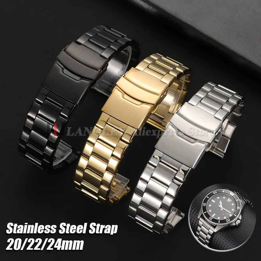 Edelstahl-Uhrenarmband für Seiko für Omega 20 mm 22 mm 24 mm für Samsung Galaxy Watch Faltschließe Herren Damen Armbänder