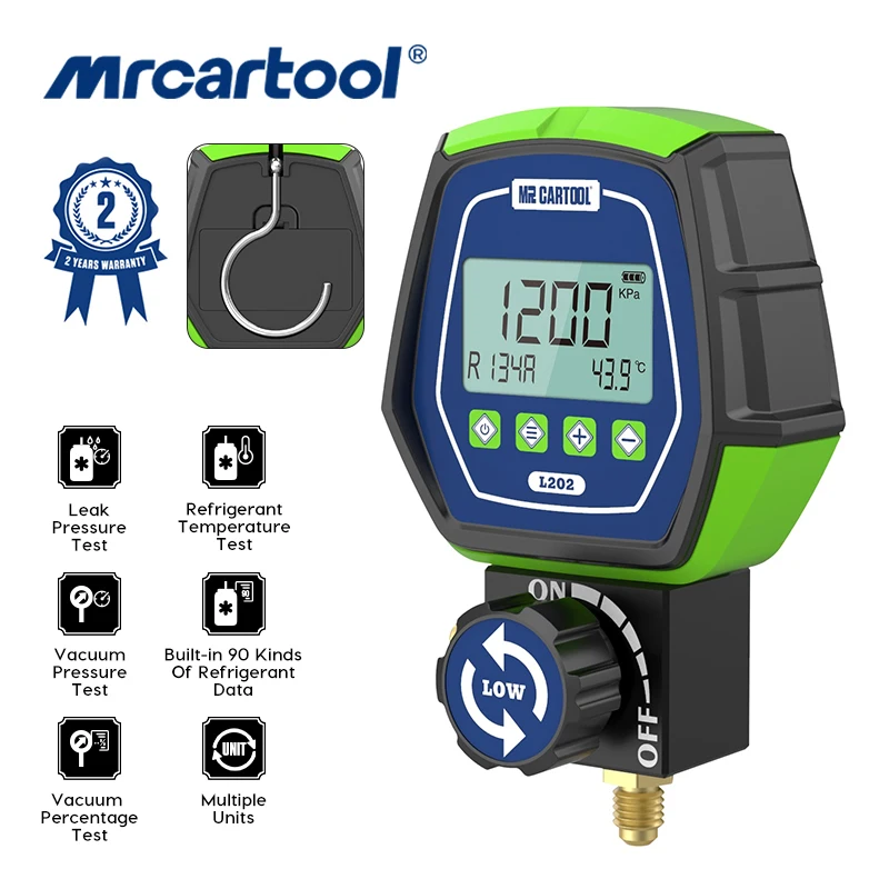 MRCARTOOL L202 Air Conditioner Refrigerant Leak Tester Pressure Gauge Kit R401A R1234 HVAC Vacuum Tester Digital Manifold Meter